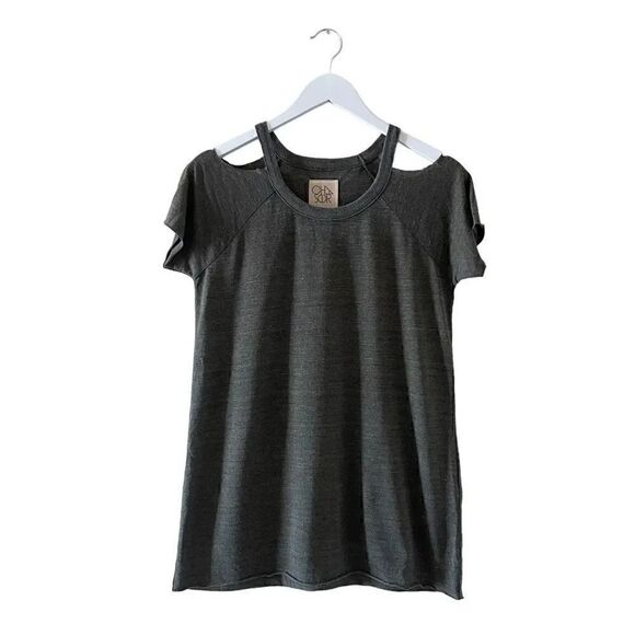 Chaser Revolve Olive Cold Shoulder Deconstructed Sleeves Festival Bohemian Top M - Picture 1 of 10